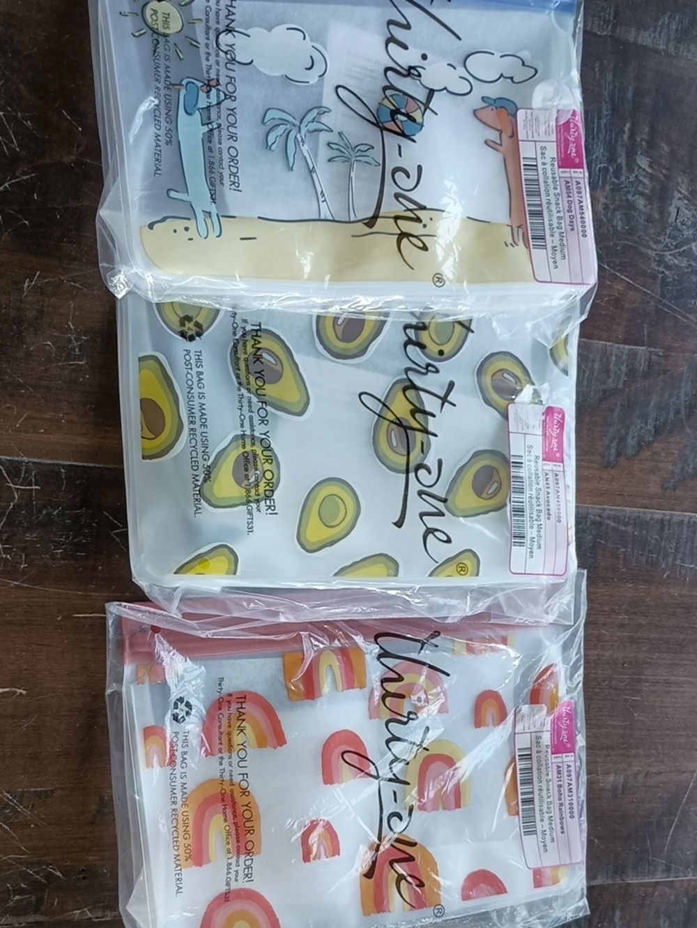 thirty-one Reusable Printed Zip Bags — Avocado, Rainbow & Tropical Prints